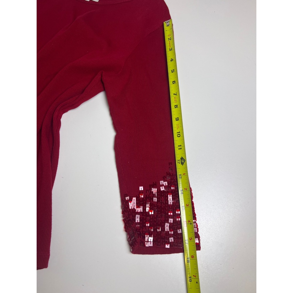Coldwater Creek Red Ribbed 3/4 Sleeve Top Sequin Embellished Cuff Women's M‎ - Picture 8 of 8